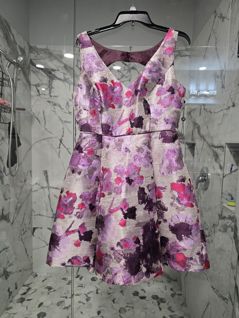 Girls' Floral Fit & Flare Party Dress in Lilac and Fuchsia